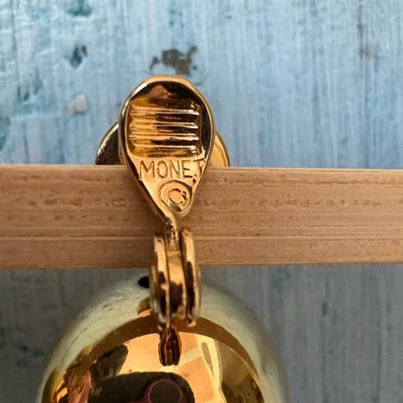 Vintage Monet Gold Ball Clip-On Drop Earrings - Picture 3 of 7